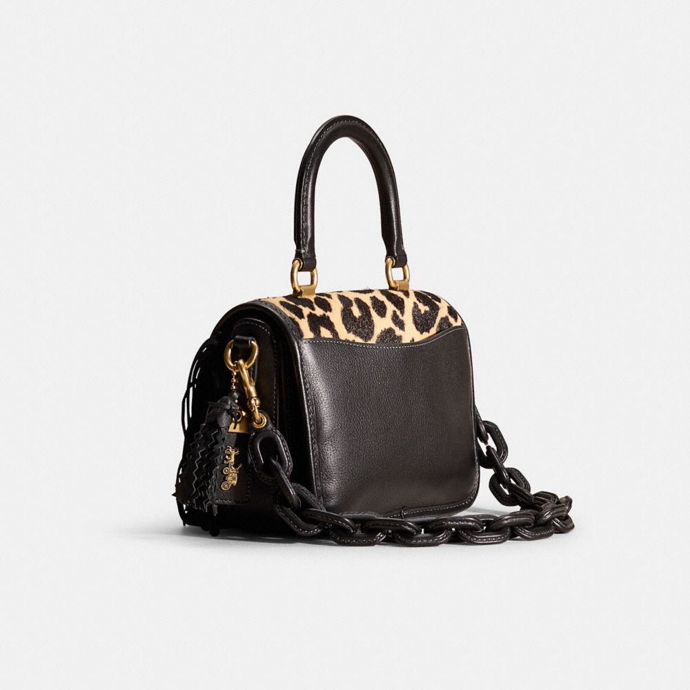 COACH®,Upcrafted Rogue Top Handle Bag In Haircalf With Leopard Print,,Angle View
