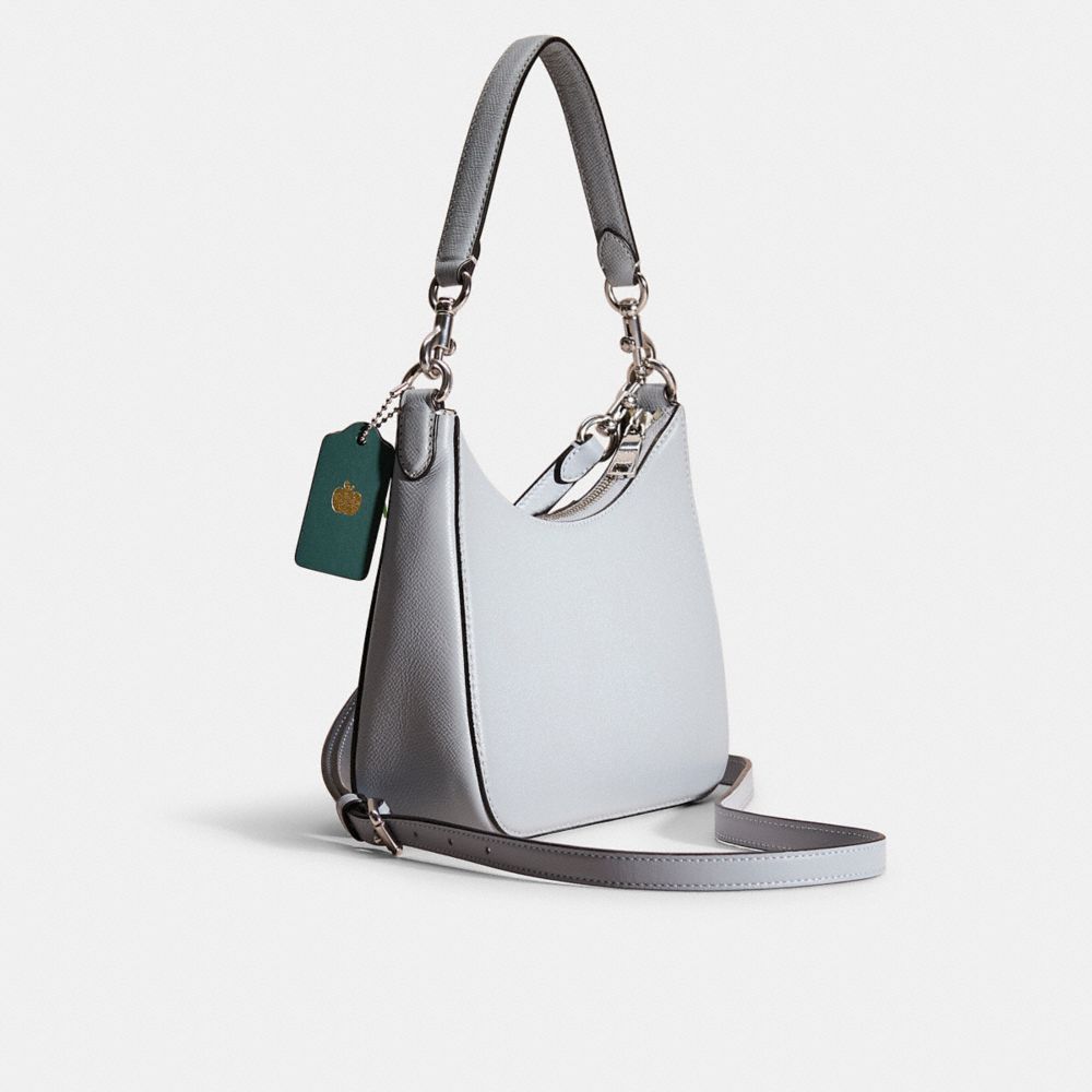 COACH®,Upcrafted Hobo Crossbody Bag With Signature Canvas,Canvas,Leather,Crossbody,Plastic,Stripe,Scratch Resistant,Durabl...,Multi Color,Angle View