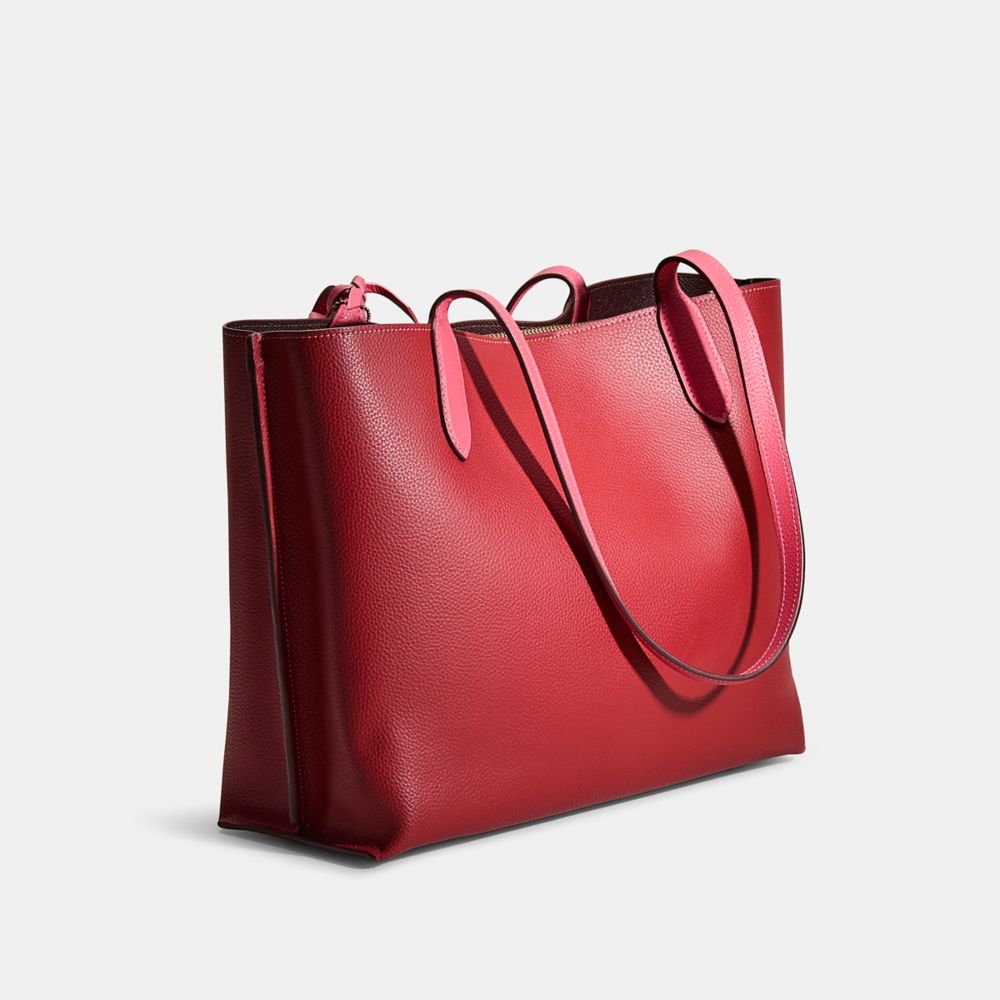 COACH®,Upcrafted Willow Tote Bag In Colorblock With Signature Canvas Interior,,Angle View