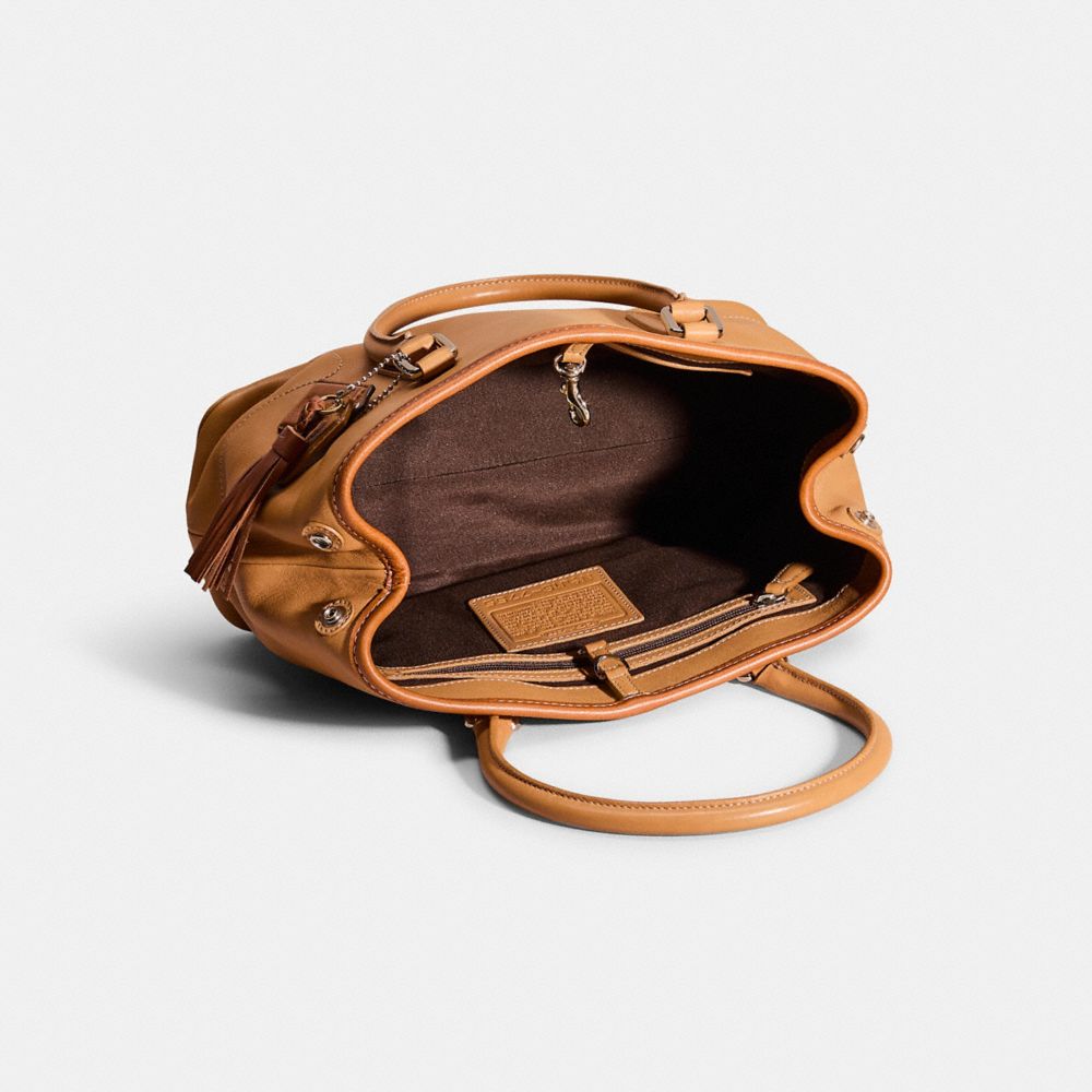 COACH®,Upcrafted Hamptons Small Carryall,Leather,Tote,Braided,Piping,Tassel,Casual,Brown,Inside View,Top View