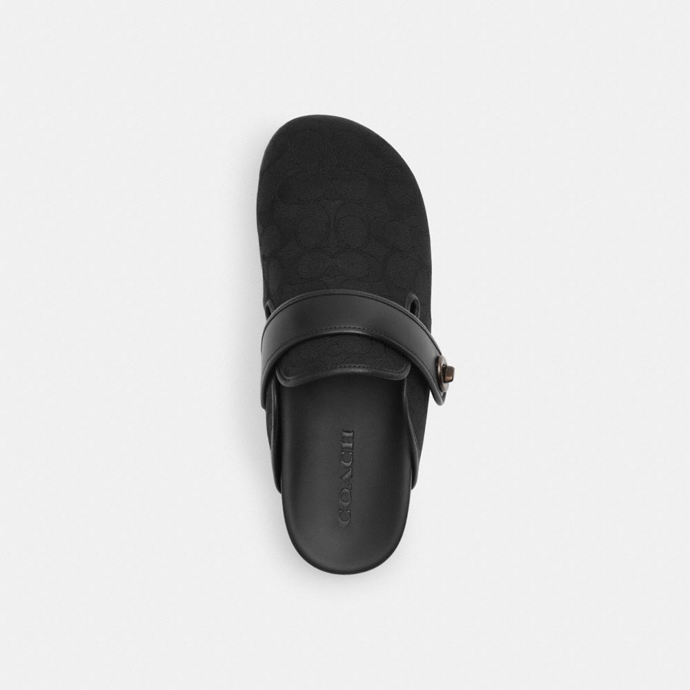 COACH®,Blake Clog In Signature Jacquard,Leather,Rubber,Clogs,Mules,Casual,Black,Inside View,Top View