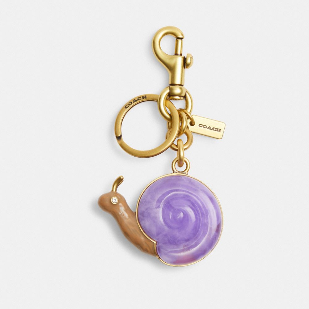 COACH®,Snail Bag Charm,Bag Charm,Embossed,Logo,Rhinestones,Brass,Casual,Purple,Front View