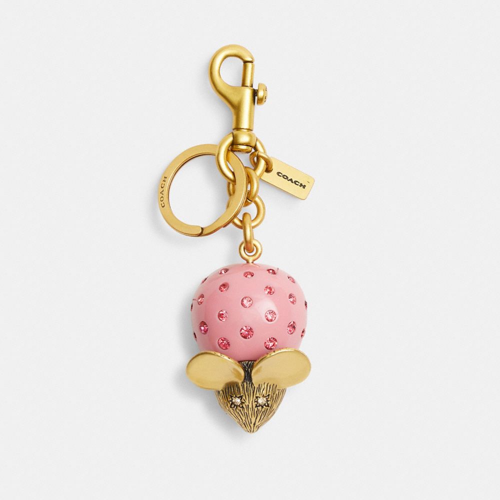 COACH®,Mouse Bag Charm,Bag Charm,3D Embellishment,Rhinestones,Logo,Embossed,Key Ring,Brass,Day Party,Multi Color,Front View