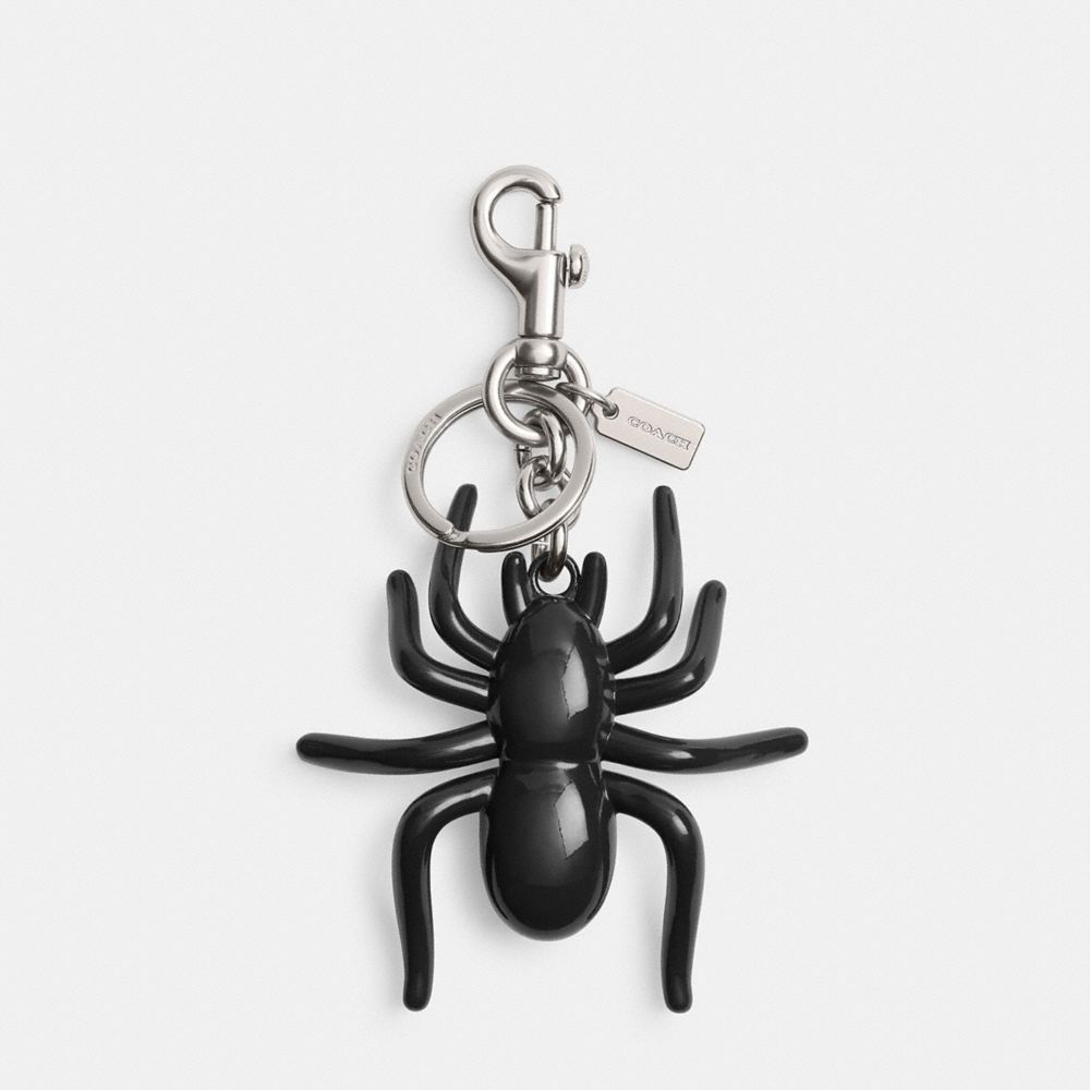 COACH®,Spider Bag Charm,Bag Charm,3D Embellishment,Logo,Embossed,Silver Metal,Day Party,Black,Front View