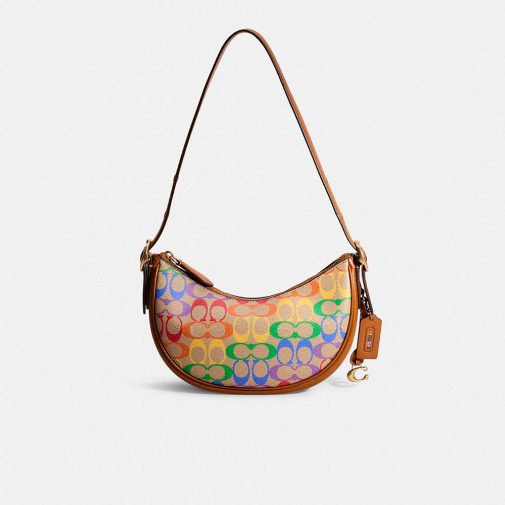 Coach Restored Luna Shoulder Bag In Rainbow Signature Canvas In Brass/rainbow Signature