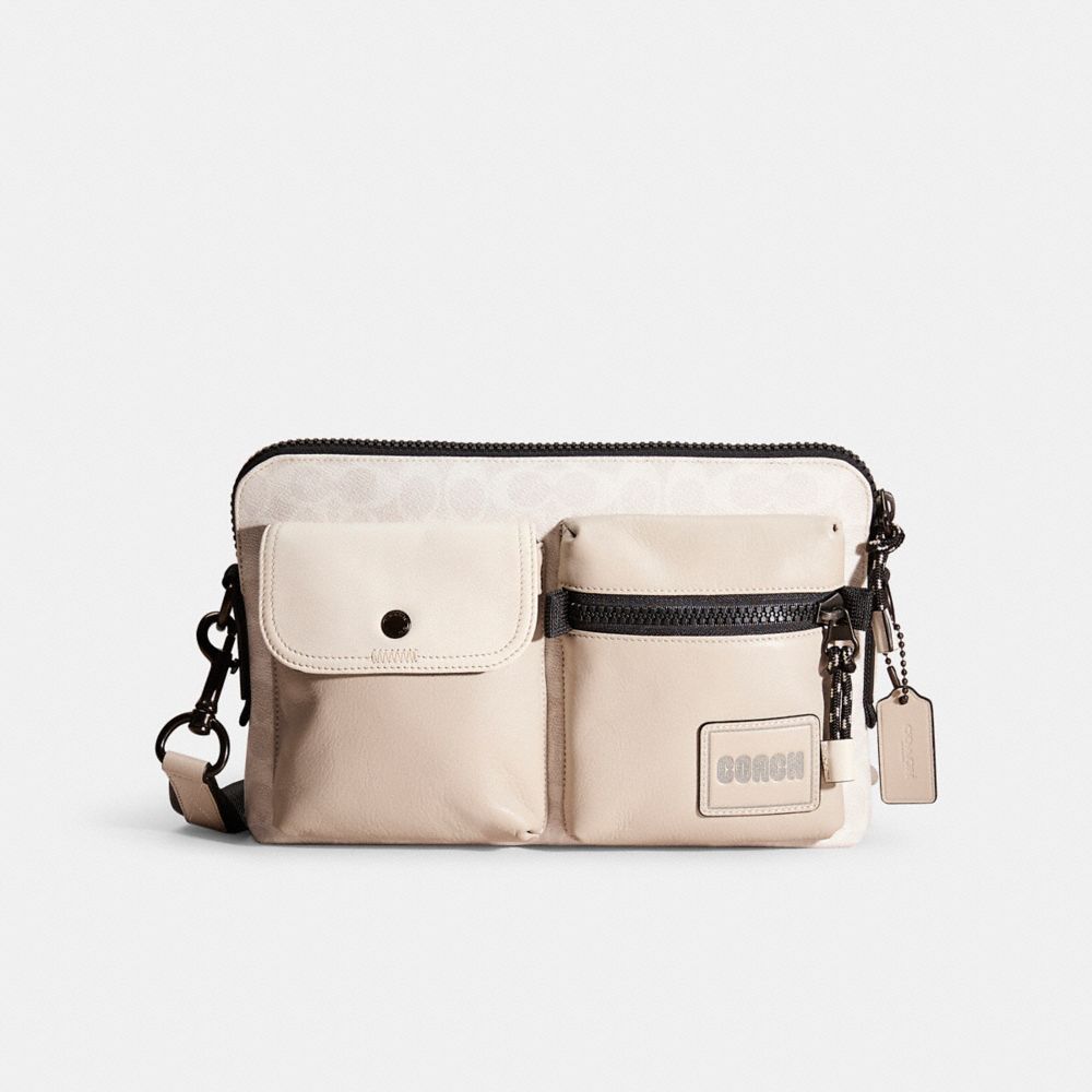 Coach Restored Pacer Modular Crossbody In Signature Canvas With  Patch In Black Copper/chalk