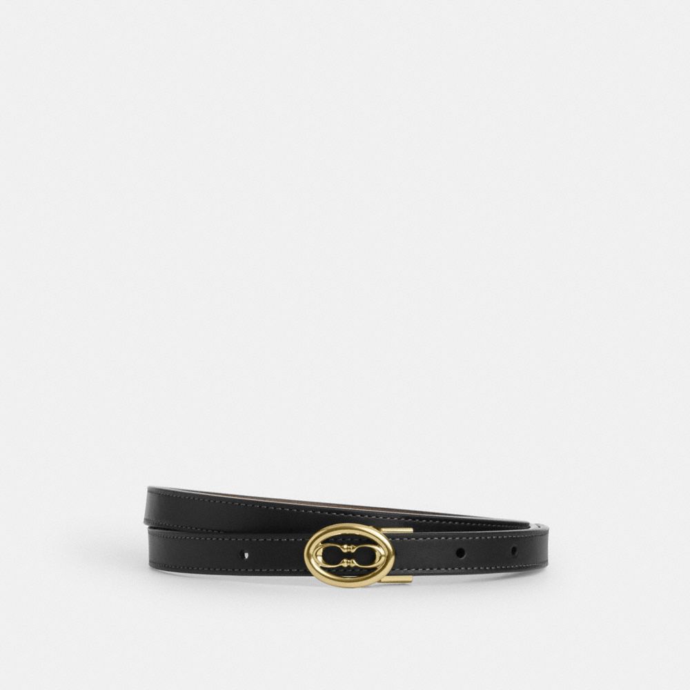 COACH®,Buckle Cut To Size Belt, 18 Mm,Calfskin Leather,Standard,Piping,Logo,Day Party,Black,Front View