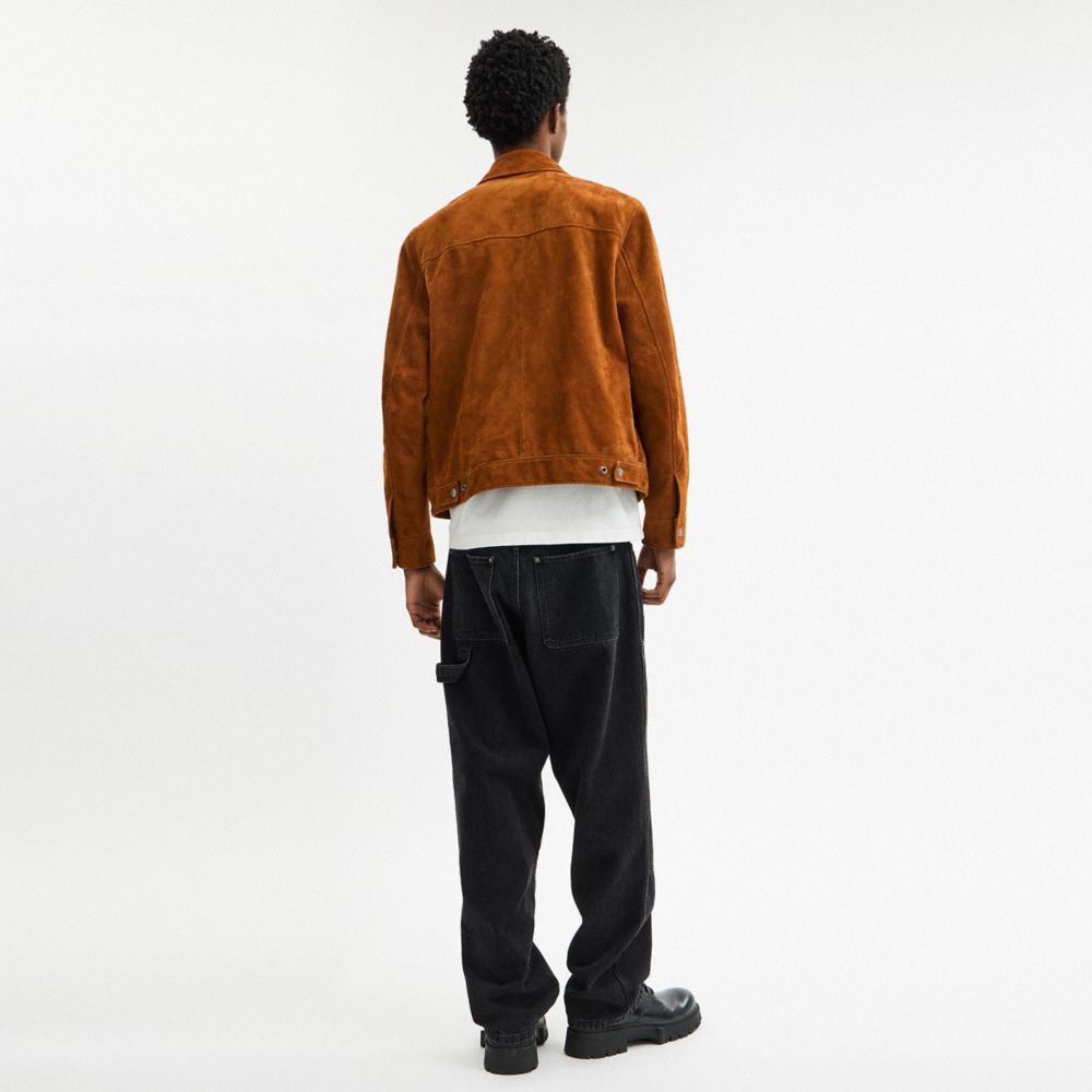 COACH®,Lightweight Suede Heritage C Jacket,Suede,Viscose,Leather,Polyester,Jacket,Metal,Lined,Casual,Brown,Scale View