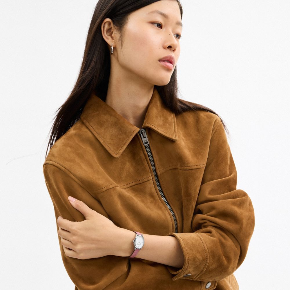 COACH®,Talia Watch, 22 Mm,Faux Leather,Analog,Leather,Logo,Word Embellishment,Water Resistant,Waterproof,Casual,Pink,Detail View