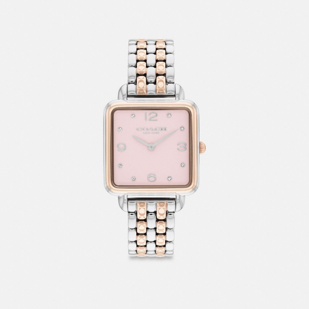 COACH®,MONTRE CASS, 28 MM,Argent/Or rose,Front View