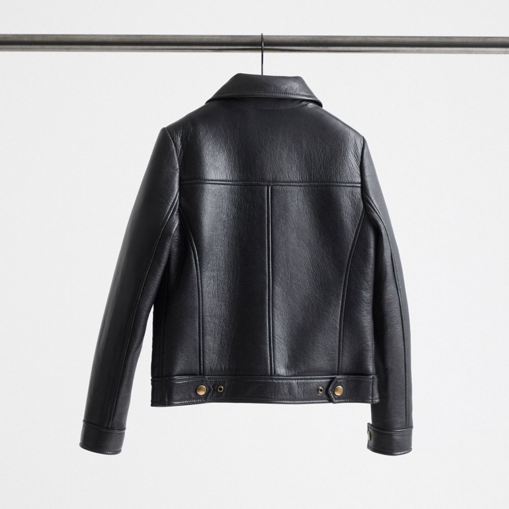 COACH®,Restored Bonded Leather Jacket,Leather,Moto,Leather,Eco-Friendly,Casual,Black,Back View