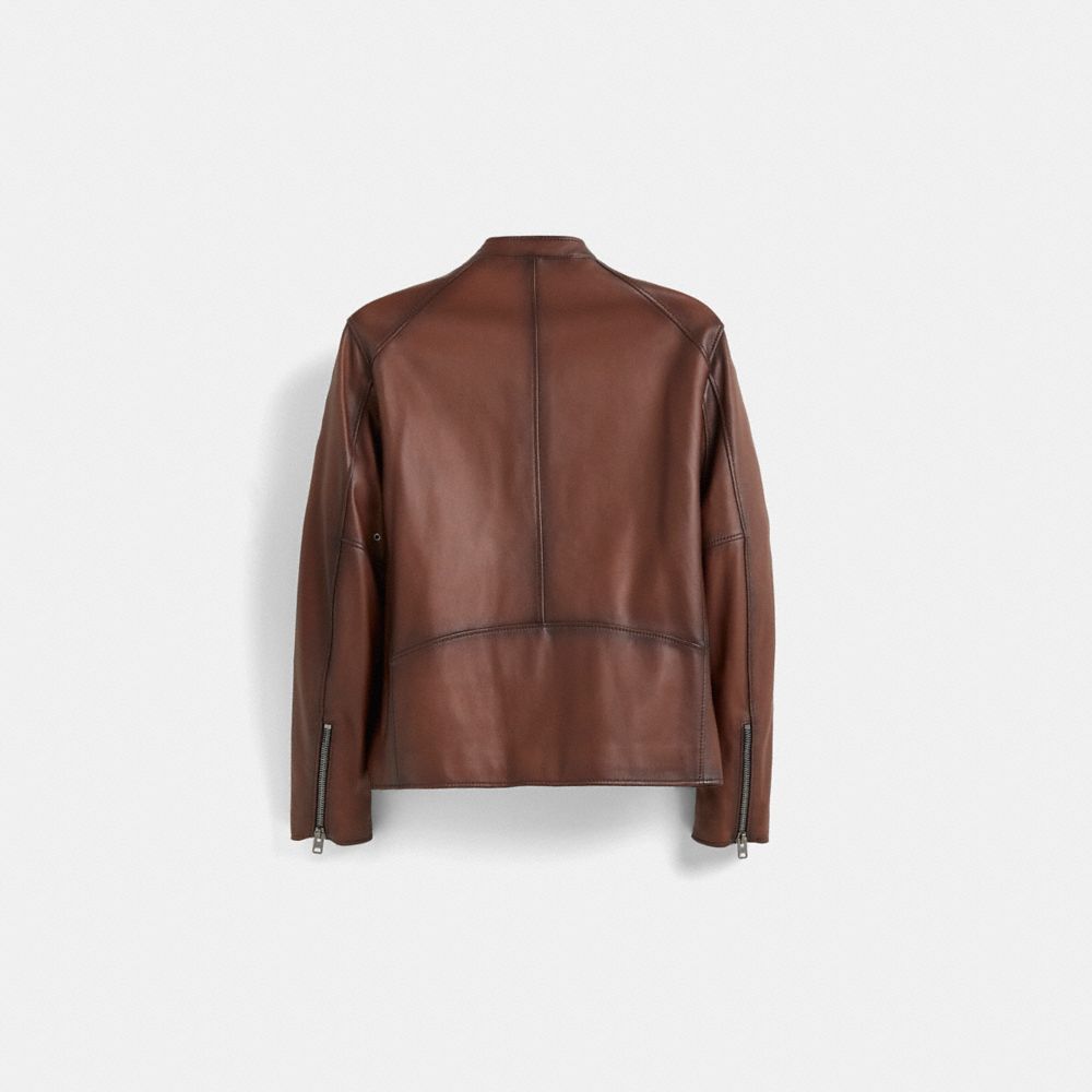 Coach Restored Leather Racer Jacket In Dark Saddle