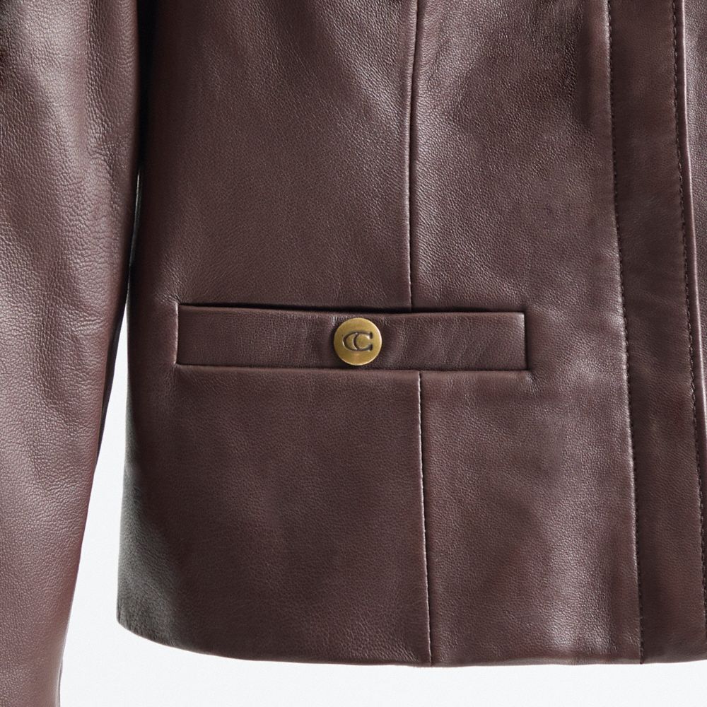 COACH®,Restored Tailored Leather Jacket,Lambskin,Leather,Eco-Friendly,Casual,Brown,Scale View