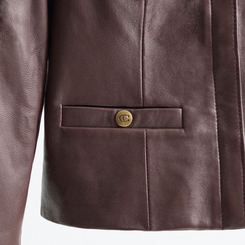 Shop Coach Restored Tailored Leather Jacket In Walnut Brown