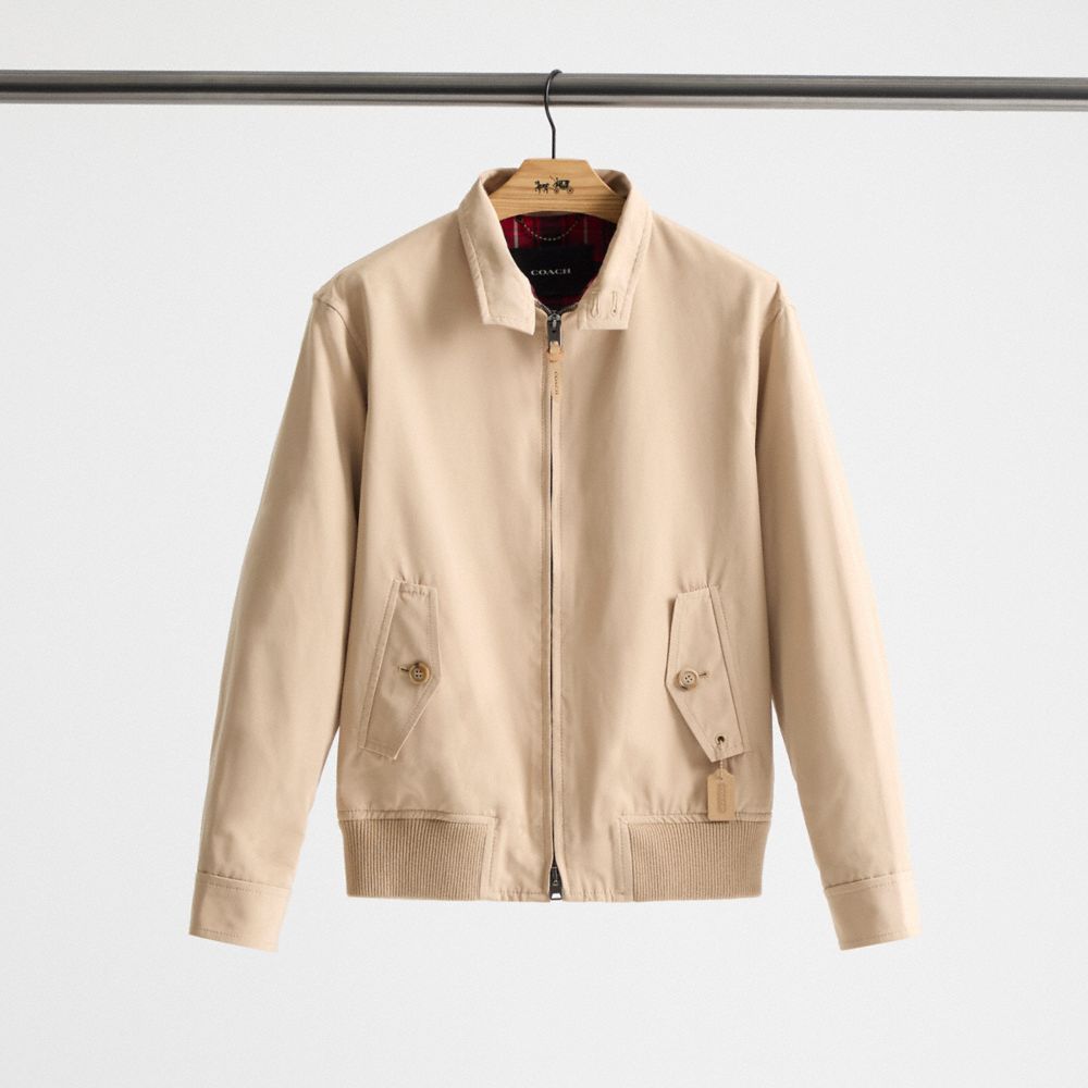 COACH®,Restored Woven Harrington Jacket,Cotton Blend,Bomber,Eco-Friendly,Casual,Beige,Front View