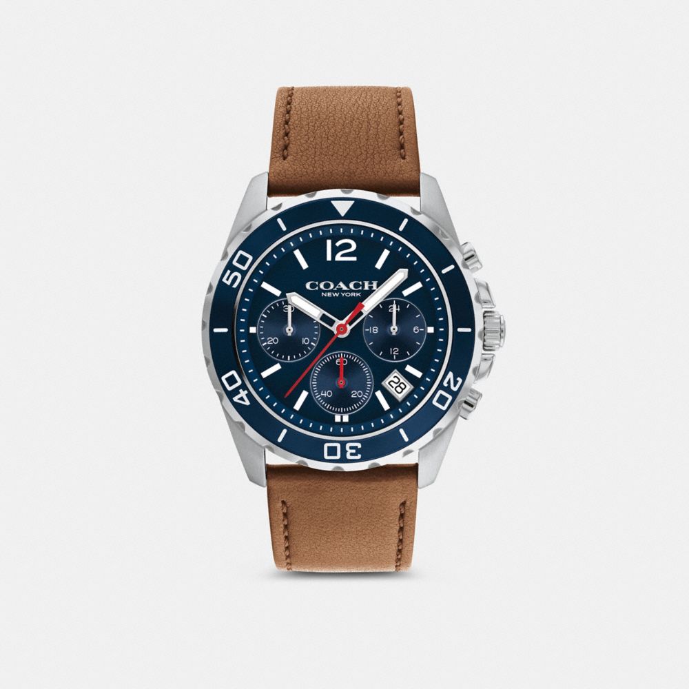 COACH®,MONTRE KENT, 44MM,Brun Saddle,Front View