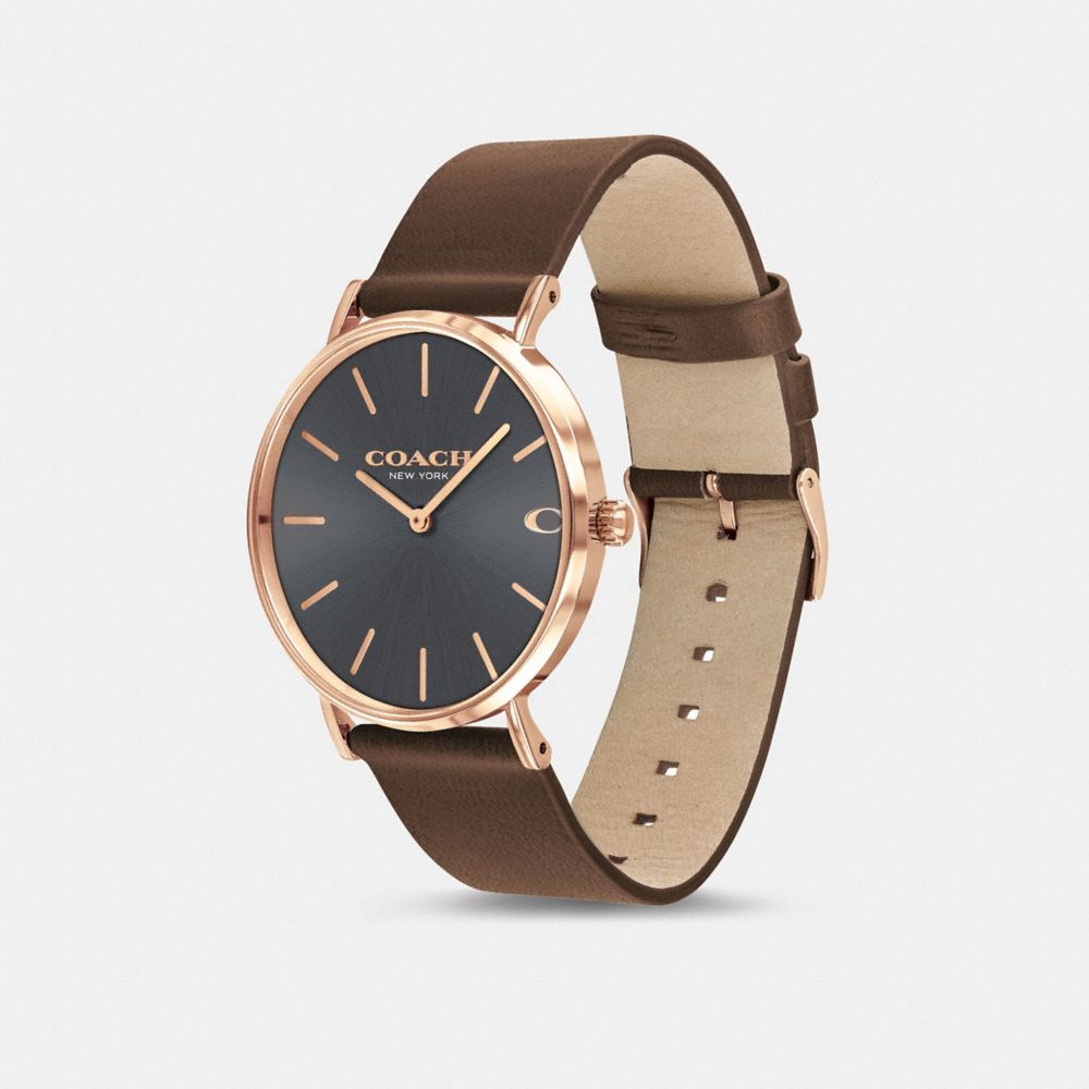 COACH®,CHARLES WATCH, 36MM,Black Rose Gold,Angle View
