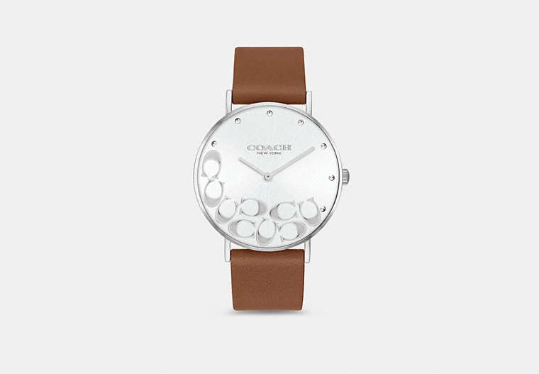 COACH®,PERRY WATCH, 36MM,Stainless Steel,Saddle,Front View