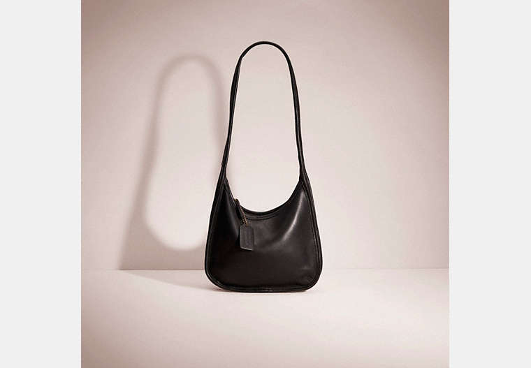 COACH®,VINTAGE ERGO MINI ZIP BAG,Glovetanned Leather,Small,Brass/Black,Front View