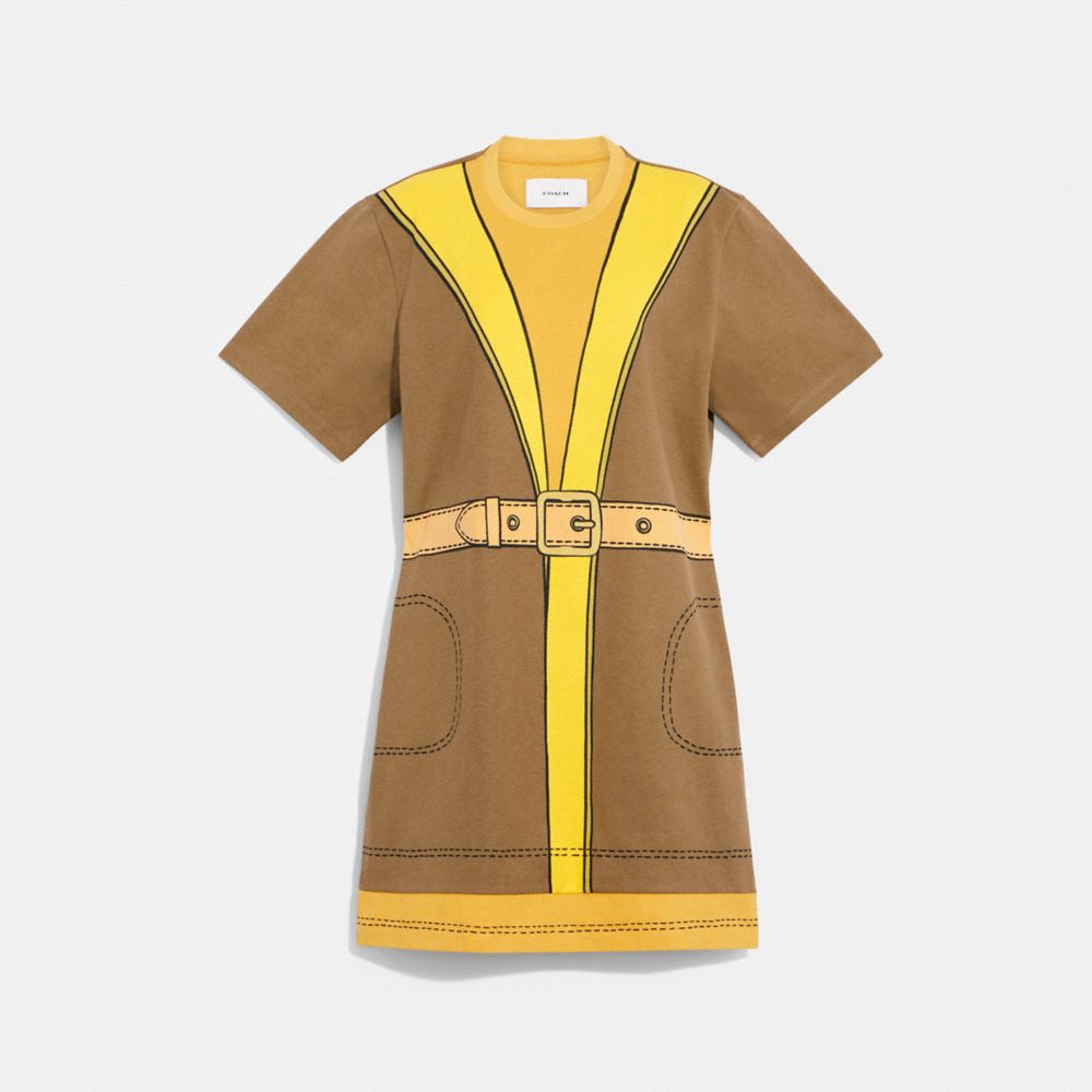 COACH®,TROMPE L'OEIL BUCKLE DRESS IN ORGANIC COTTON,Bright Gold,Front View