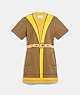 COACH®,TROMPE L'OEIL BUCKLE DRESS IN ORGANIC COTTON,Organic Cotton,Bright Gold,Front View