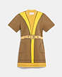 COACH®,TROMPE L'OEIL BUCKLE DRESS IN ORGANIC COTTON,Organic Cotton,Bright Gold,Front View