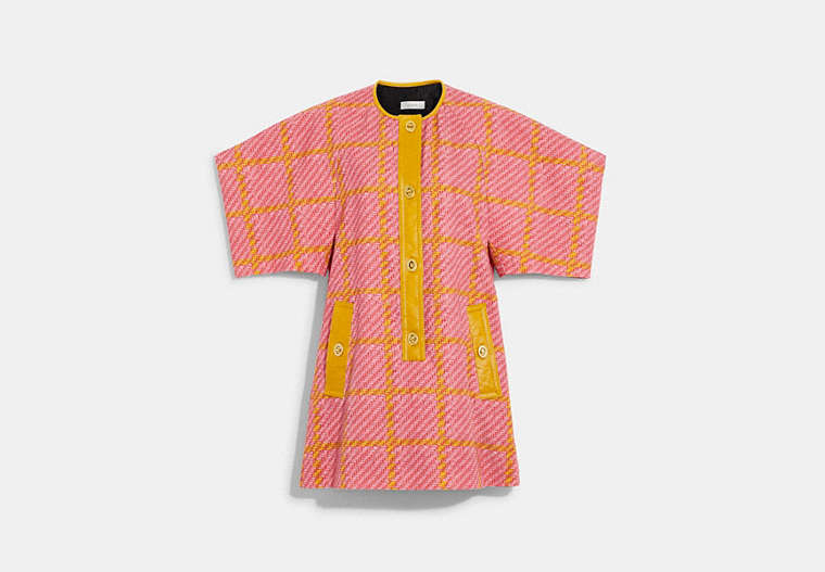 COACH®,PLAID DRESS IN ORGANIC COTTON,Organic Cotton,Pink/Yellow,Front View