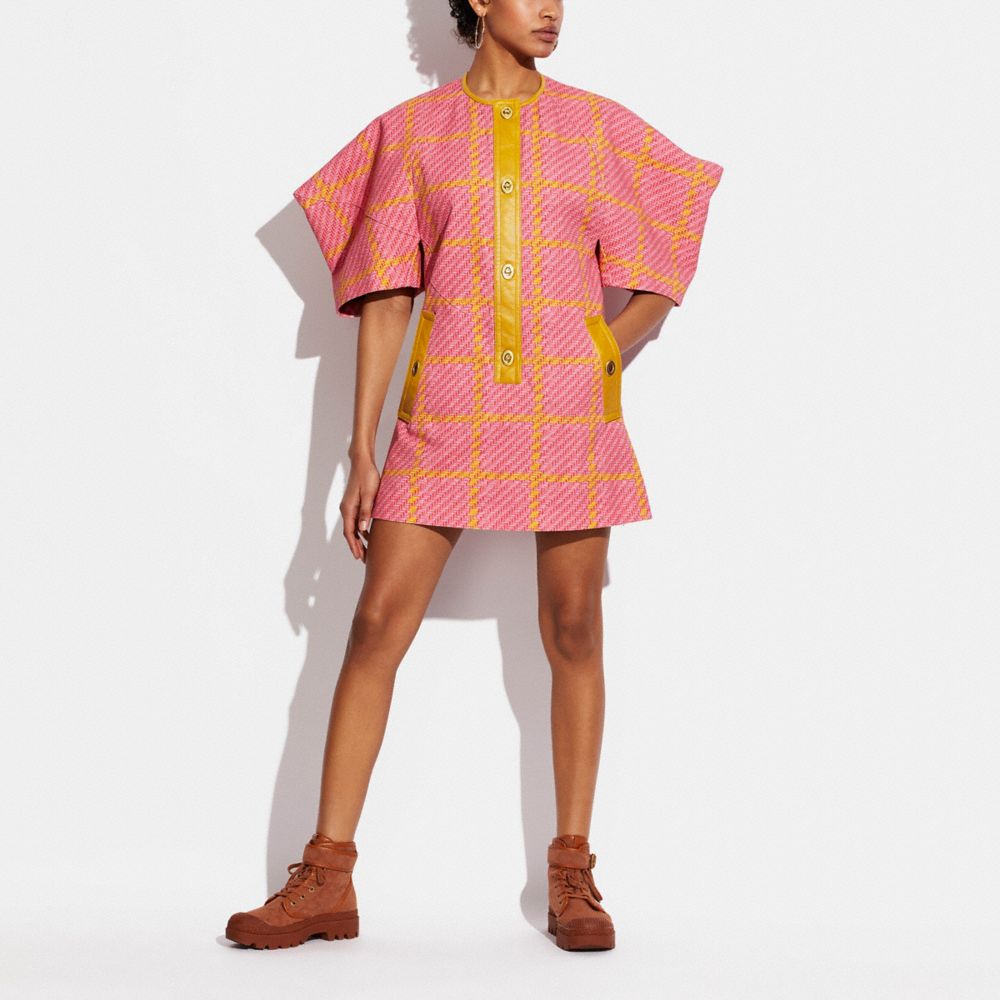 COACH®,PLAID DRESS IN ORGANIC COTTON,Organic Cotton,Pink/Yellow,Scale View