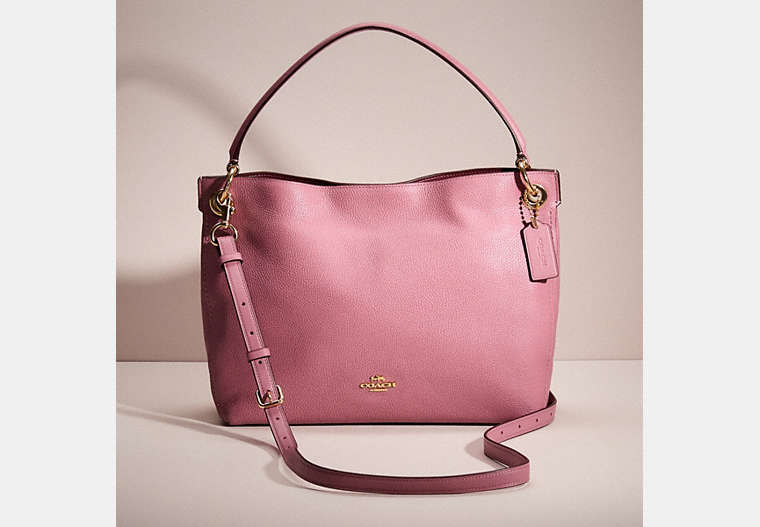 COACH®,RESTORED CLARKSON HOBO,Polished Pebble Leather,Medium,Light Gold/Rose,Front View