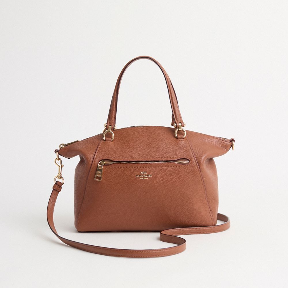 COACH®,Restored Prairie Satchel,Leather,Satchel,Metal,Logo,Work,Brown,Front View