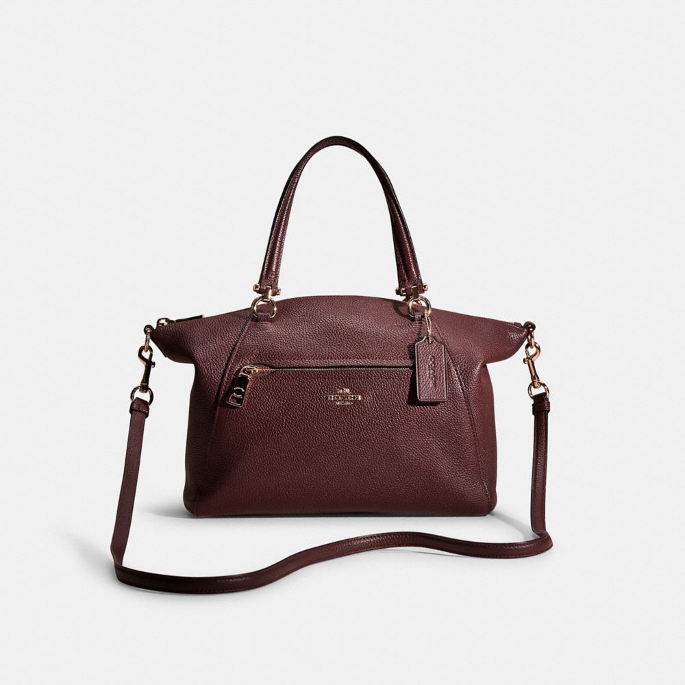 COACH®,Restored Prairie Satchel,Leather,Satchel,Metal,Logo,Work,Brown,Front View