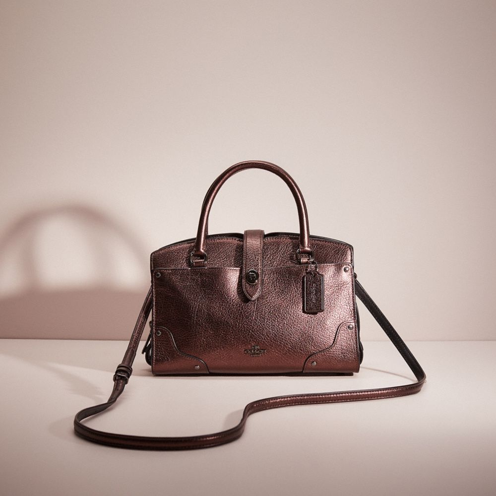 COACH®,RESTORED MERCER SATCHEL 24,Pebble Leather,Small,Bronze/Dark Gunmetal,Front View