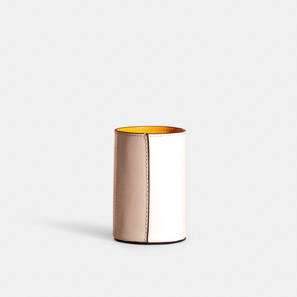 COACH®,Remade Colorblock Pencil Cup,Leather,Pencil Cup,Stitching,Color Block,Multi Color,Back View