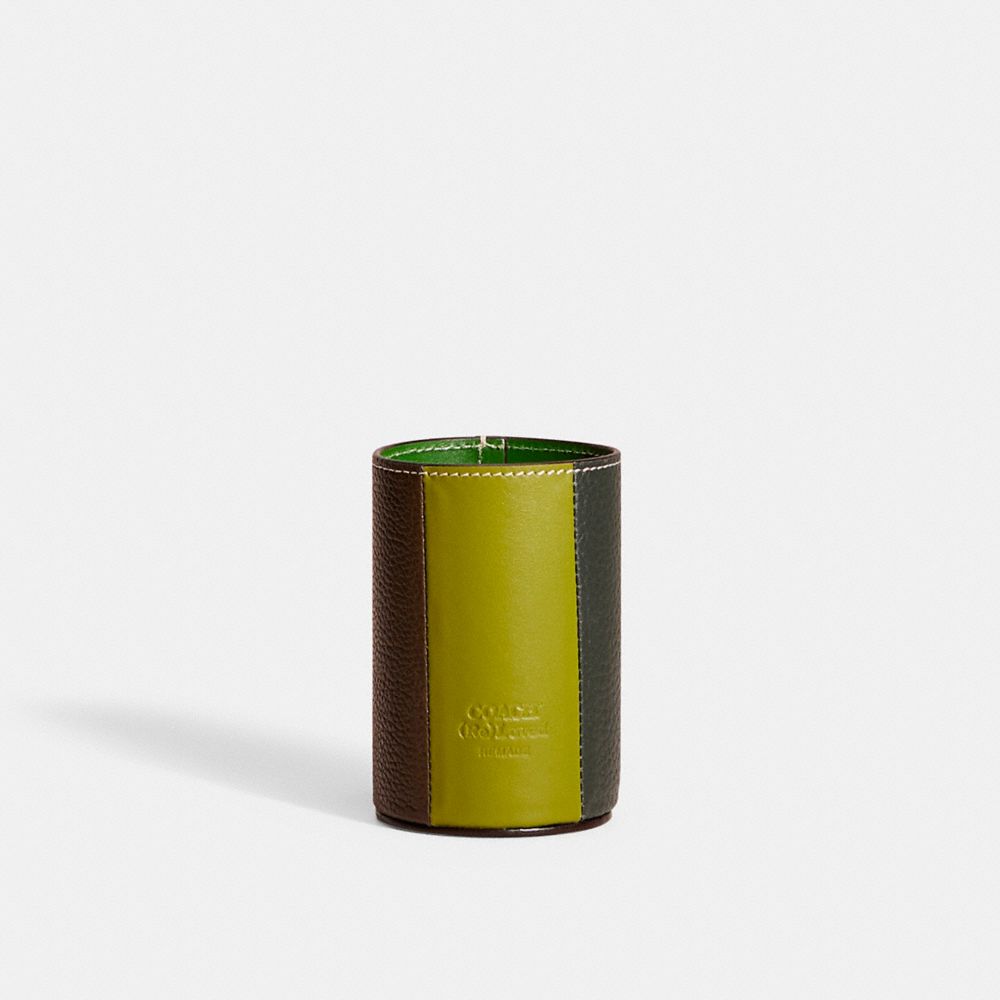 COACH®,REMADE COLORBLOCK PENCIL CUP,Mini,Green Multi,Front View