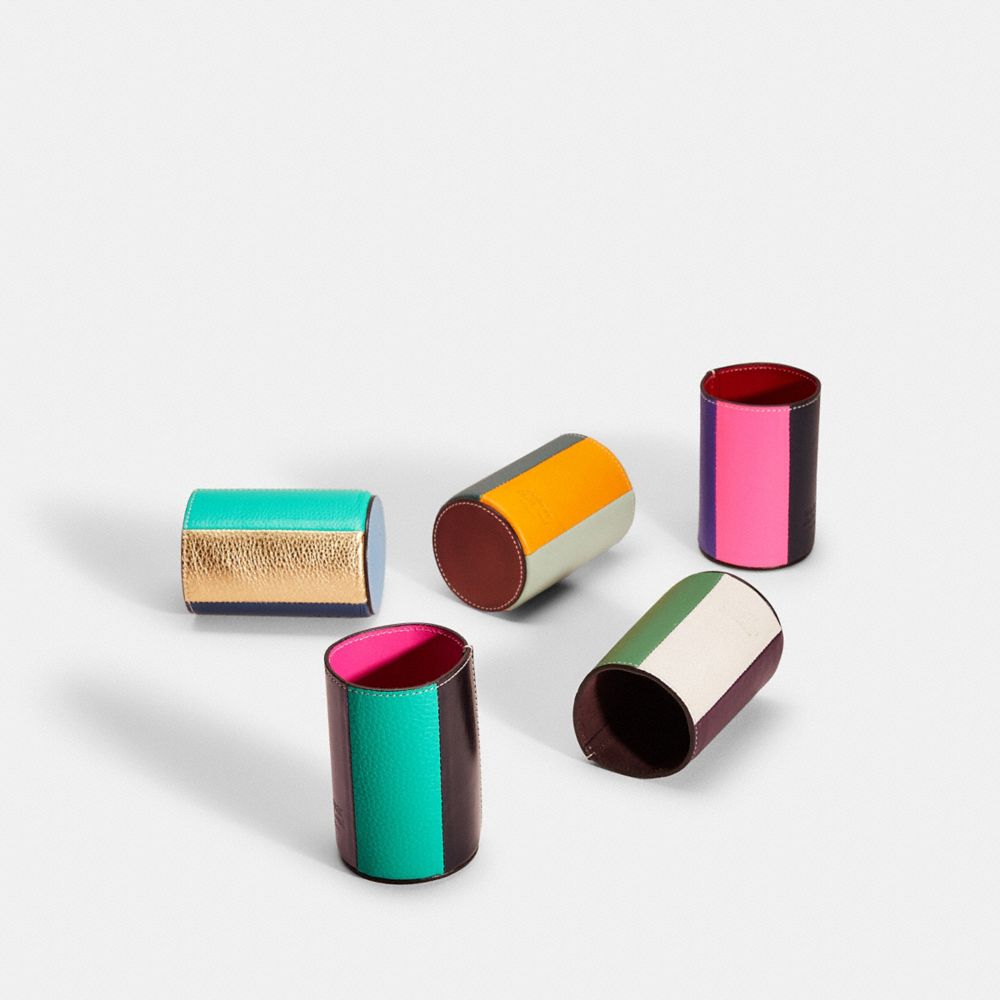 COACH®,Remade Colorblock Pencil Cup,Leather,Pencil Cup,Stitching,Color Block,Multi Color,Group View