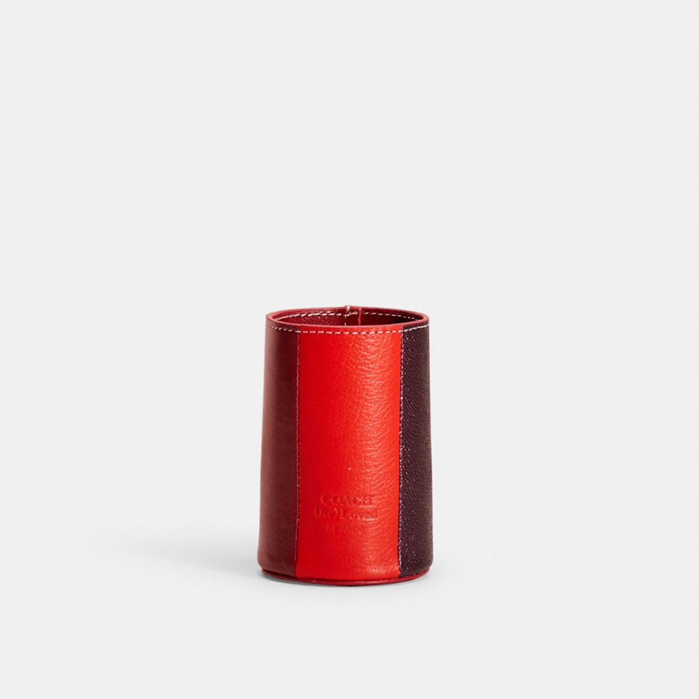 COACH®,REMADE COLORBLOCK PENCIL CUP,Mini,Red Multi,Front View