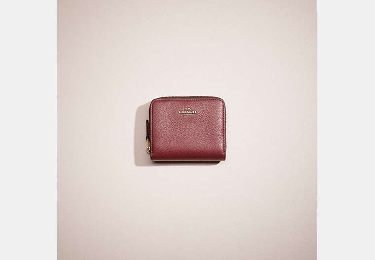 COACH®,RESTORED BILLFOLD WALLET IN COLORBLOCK,Polished Pebble Leather,Brass/Wine Multi,Front View