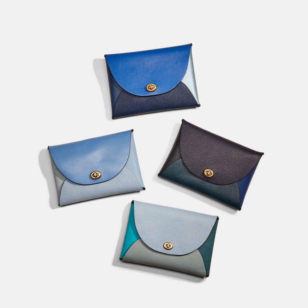 COACH®,Remade Colorblock Large Pouch,Coin,Color Block,Logo,Embossed,Casual,Navy,Group View