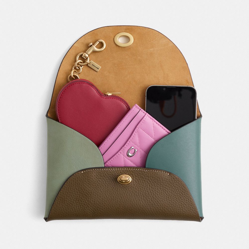 COACH®,Remade Colorblock Large Pouch,Coin,Embossed,Logo,Color Block,Casual,Multi Color,Inside View,Top View