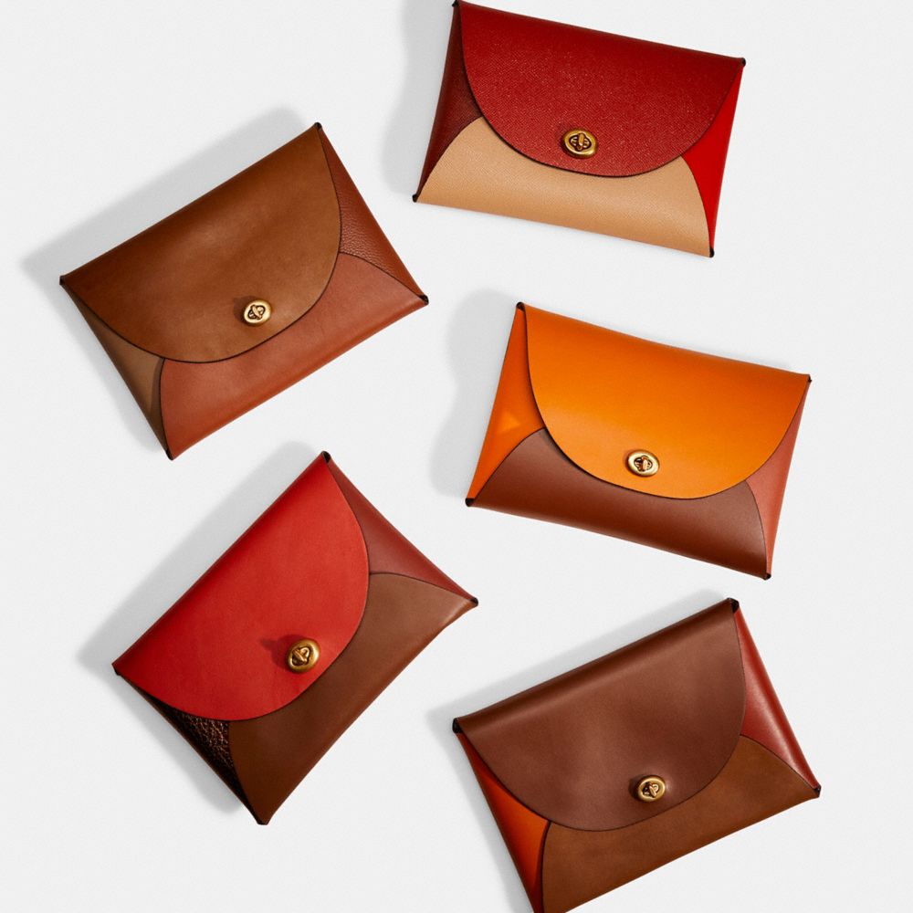 COACH®,Remade Colorblock Large Pouch,Coin,Color Block,Logo,Embossed,Casual,Brown,Group View