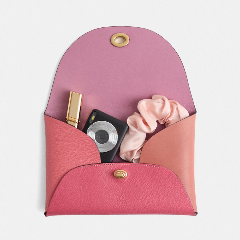 COACH®,Remade Colorblock Large Pouch,Coin,Embossed,Logo,Color Block,Casual,Multi Color,Inside View,Top View