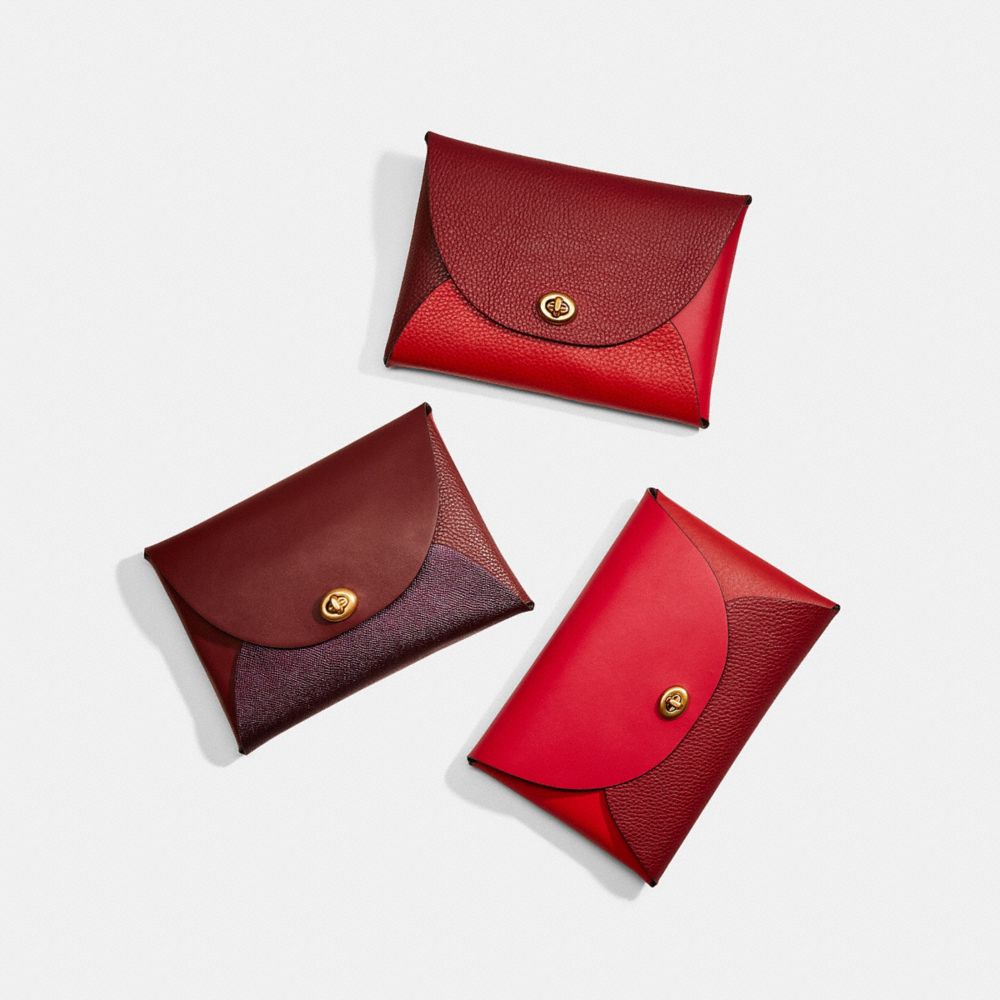 COACH®,Remade Colorblock Large Pouch,Coin,Color Block,Embossed,Logo,Casual,Maroon,Group View