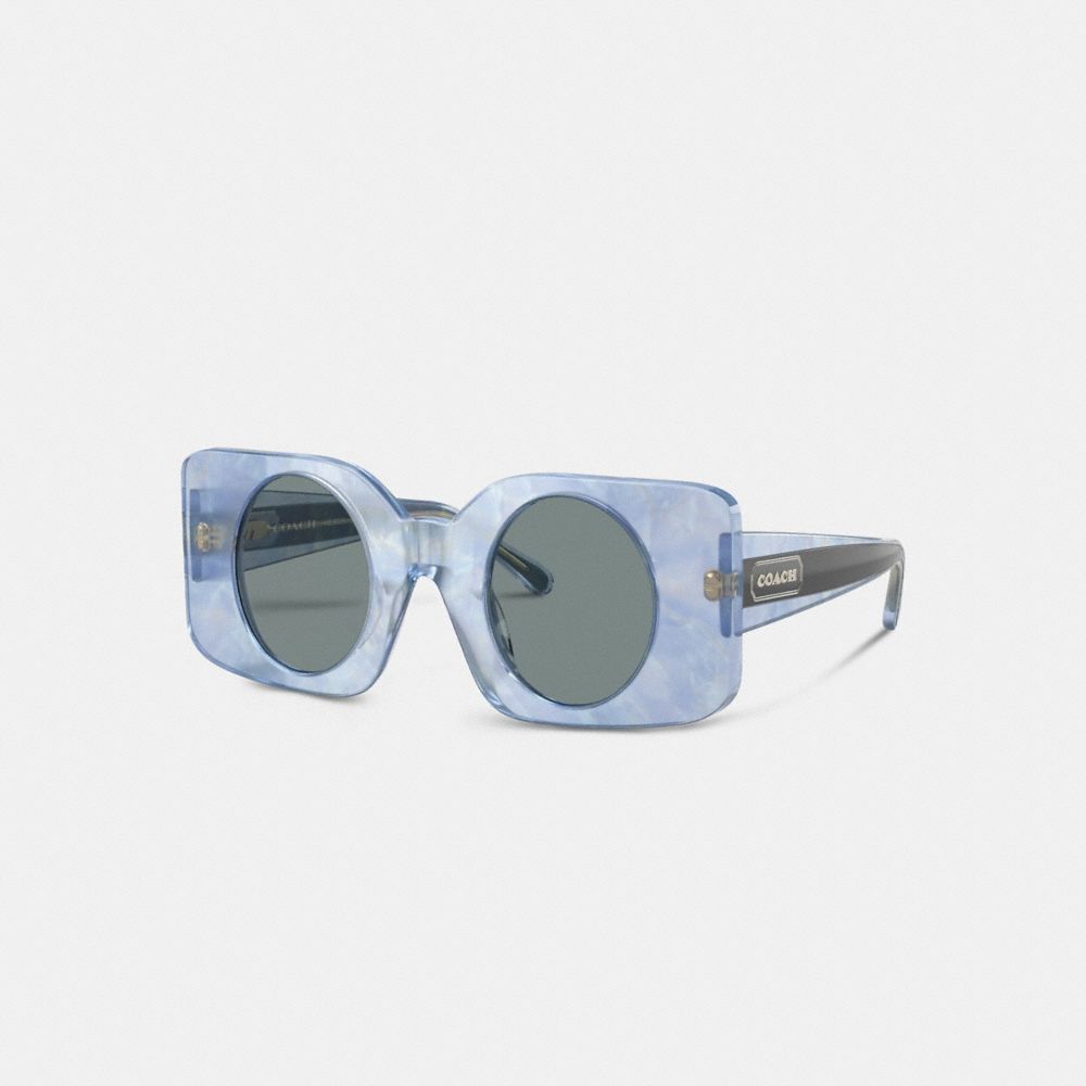COACH®,BADGE OVERSIZED SQUARE FRAME SUNGLASSES,Pearlized Blue,Front View image number 0