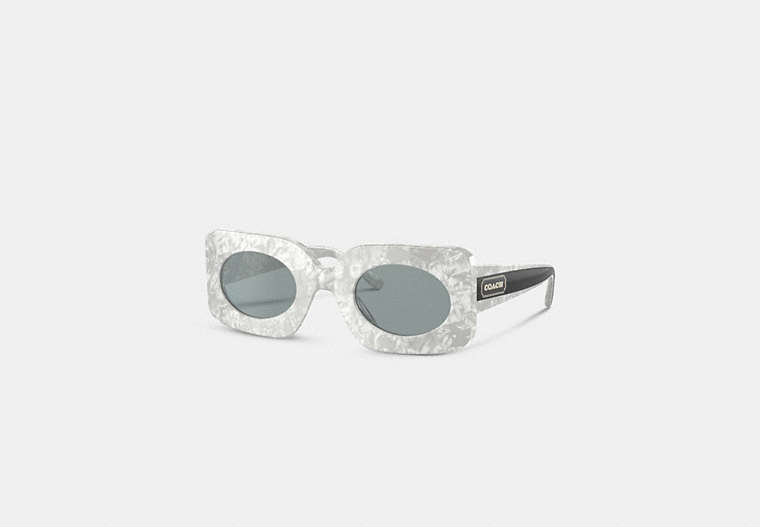 COACH®,BADGE OVERSIZED RECTANGLE FRAME SUNGLASSES,Pearlized White,Front View