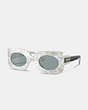 COACH®,BADGE OVERSIZED RECTANGLE FRAME SUNGLASSES,Pearlized White,Front View
