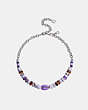 COACH®,SHELL BEADED CHOKER NECKLACE,Plated Brass,Purple Multi,Front View
