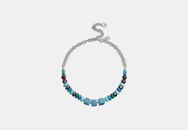 COACH®,DICE BEADED CHOKER NECKLACE,Plated Brass,Turquoise Multi,Front View