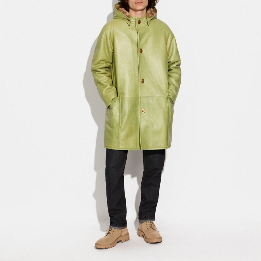 COACH®,BONNIE CASHIN LEATHER SLICKER COAT,Green,Scale View