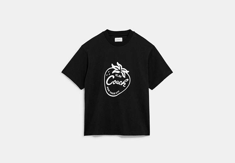 COACH®,STRAWBERRY SKATER T-SHIRT IN ORGANIC COTTON,Organic Cotton,Washed Black,Front View