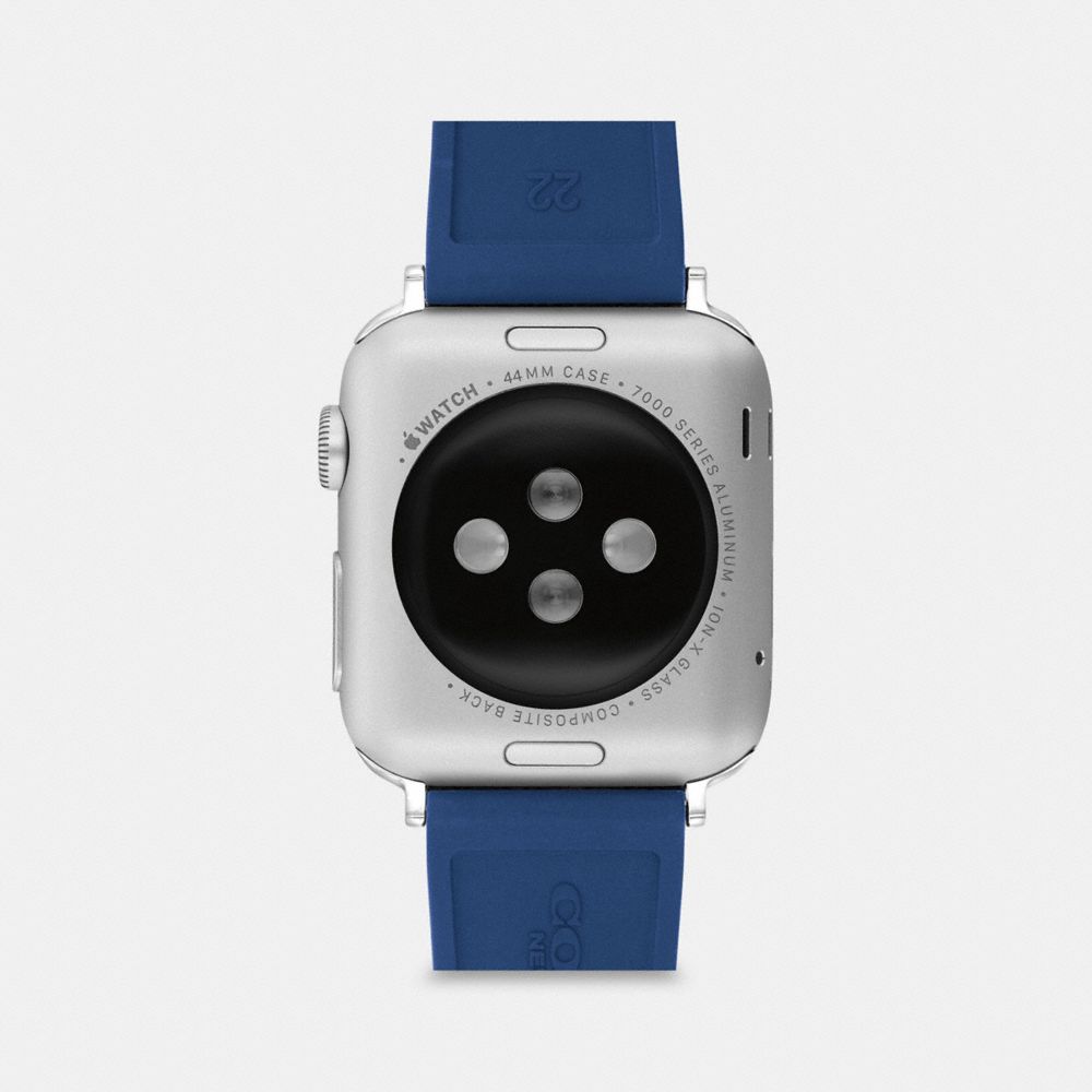 COACH®,BRACELET APPLE WATCH®, 42 MM ET 44 MM,Caoutchouc,Bleu marine,Back View